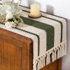 imageSocomi Boho Table Runner Macrame Fall Thanksgiving Farmhouse Woven Cotton Linen Rustic Coffee Table Runner with Tassels for Small Dresser Scarf Home Decor Dining Room 12x72 inch ChampagneOlive Green  Ivory