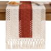 imageSocomi Boho Table Runner Macrame Fall Thanksgiving Farmhouse Woven Cotton Linen Rustic Coffee Table Runner with Tassels for Small Dresser Scarf Home Decor Dining Room 12x72 inch ChampagneTerracotta  Ivory