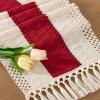 imageSocomi Boho Table Runner Macrame Fall Thanksgiving Farmhouse Woven Cotton Linen Rustic Coffee Table Runner with Tassels for Small Dresser Scarf Home Decor Dining Room 12x72 inch ChampagneRed  Ivory