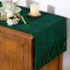 imageSocomi Boho Table Runner Macrame Fall Thanksgiving Farmhouse Woven Cotton Linen Rustic Coffee Table Runner with Tassels for Small Dresser Scarf Home Decor Dining Room 12x72 inch ChampagneEmerald Green