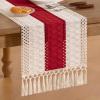 imageSocomi Boho Table Runner Macrame Fall Thanksgiving Farmhouse Woven Cotton Linen Rustic Coffee Table Runner with Tassels for Small Dresser Scarf Home Decor Dining Room 12x72 inch ChampagneRed  Ivory