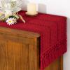imageSocomi Boho Table Runner Macrame Fall Thanksgiving Farmhouse Woven Cotton Linen Rustic Coffee Table Runner with Tassels for Small Dresser Scarf Home Decor Dining Room 12x72 inch ChampagneRed