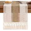 imageSocomi Boho Table Runner Macrame Fall Thanksgiving Farmhouse Woven Cotton Linen Rustic Coffee Table Runner with Tassels for Small Dresser Scarf Home Decor Dining Room 12x72 inch ChampagneBrown  Ivory