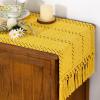 imageSocomi Boho Table Runner Macrame Fall Thanksgiving Farmhouse Woven Cotton Linen Rustic Coffee Table Runner with Tassels for Small Dresser Scarf Home Decor Dining Room 12x72 inch ChampagneYellow Gold
