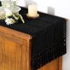 imageSocomi Boho Table Runner Macrame Fall Thanksgiving Farmhouse Woven Cotton Linen Rustic Coffee Table Runner with Tassels for Small Dresser Scarf Home Decor Dining Room 12x72 inch ChampagneBlack