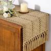 imageSocomi Boho Table Runner Macrame Fall Thanksgiving Farmhouse Woven Cotton Linen Rustic Coffee Table Runner with Tassels for Small Dresser Scarf Home Decor Dining Room 12x72 inch ChampagneChampagne