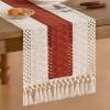 imageSocomi Boho Table Runner Macrame Fall Thanksgiving Farmhouse Woven Cotton Linen Rustic Coffee Table Runner with Tassels for Small Dresser Scarf Home Decor Dining Room 12x72 inch ChampagneTerracotta  Ivory