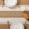 imageSocomi Boho Table Runner Macrame Fall Thanksgiving Farmhouse Woven Cotton Linen Rustic Coffee Table Runner with Tassels for Small Dresser Scarf Home Decor Dining Room 12x72 inch ChampagneBrown  Ivory