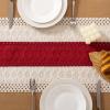 imageSocomi Boho Table Runner Macrame Fall Thanksgiving Farmhouse Woven Cotton Linen Rustic Coffee Table Runner with Tassels for Small Dresser Scarf Home Decor Dining Room 12x72 inch ChampagneRed  Ivory