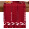 imageSocomi Boho Table Runner Macrame Fall Thanksgiving Farmhouse Woven Cotton Linen Rustic Coffee Table Runner with Tassels for Small Dresser Scarf Home Decor Dining Room 12x72 inch ChampagneRed