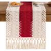 imageSocomi Boho Table Runner Macrame Fall Thanksgiving Farmhouse Woven Cotton Linen Rustic Coffee Table Runner with Tassels for Small Dresser Scarf Home Decor Dining Room 12x72 inch ChampagneRed  Ivory