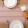 imageSocomi Boho Table Runner Macrame Fall Thanksgiving Farmhouse Woven Cotton Linen Rustic Coffee Table Runner with Tassels for Small Dresser Scarf Home Decor Dining Room 12x72 inch ChampagnePink1
