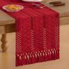 imageSocomi Boho Table Runner Macrame Fall Thanksgiving Farmhouse Woven Cotton Linen Rustic Coffee Table Runner with Tassels for Small Dresser Scarf Home Decor Dining Room 12x72 inch ChampagneRed