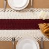 imageSocomi Boho Table Runner Macrame Fall Thanksgiving Farmhouse Woven Cotton Linen Rustic Coffee Table Runner with Tassels for Small Dresser Scarf Home Decor Dining Room 12x72 inch ChampagneBurgundy  Ivory