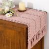 imageSocomi Boho Table Runner Macrame Fall Thanksgiving Farmhouse Woven Cotton Linen Rustic Coffee Table Runner with Tassels for Small Dresser Scarf Home Decor Dining Room 12x72 inch ChampagnePink