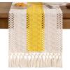 imageSocomi Boho Table Runner Macrame Fall Thanksgiving Farmhouse Woven Cotton Linen Rustic Coffee Table Runner with Tassels for Small Dresser Scarf Home Decor Dining Room 12x72 inch ChampagneYellow  Ivory