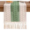 imageSocomi Boho Table Runner Macrame Fall Thanksgiving Farmhouse Woven Cotton Linen Rustic Coffee Table Runner with Tassels for Small Dresser Scarf Home Decor Dining Room 12x72 inch ChampagneSage  Ivory