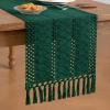 imageSocomi Boho Table Runner Macrame Fall Thanksgiving Farmhouse Woven Cotton Linen Rustic Coffee Table Runner with Tassels for Small Dresser Scarf Home Decor Dining Room 12x72 inch ChampagneEmerald Green
