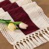 imageSocomi Boho Table Runner Macrame Fall Thanksgiving Farmhouse Woven Cotton Linen Rustic Coffee Table Runner with Tassels for Small Dresser Scarf Home Decor Dining Room 12x72 inch ChampagneBurgundy  Ivory