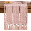 imageSocomi Boho Table Runner Macrame Fall Thanksgiving Farmhouse Woven Cotton Linen Rustic Coffee Table Runner with Tassels for Small Dresser Scarf Home Decor Dining Room 12x72 inch ChampagnePink
