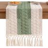 imageSocomi Boho Table Runner Macrame Fall Thanksgiving Farmhouse Woven Cotton Linen Rustic Coffee Table Runner with Tassels for Small Dresser Scarf Home Decor Dining Room 12x72 inch ChampagneSage  Ivory