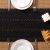 imageSocomi Boho Table Runner Macrame Fall Thanksgiving Farmhouse Woven Cotton Linen Rustic Coffee Table Runner with Tassels for Small Dresser Scarf Home Decor Dining Room 12x72 inch ChampagneBlack