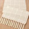 imageSocomi Farmhouse Macrame Plaid Coffee Table Runner  72x13 inches Cotton Rustic Fall Thanksgiving Table Runner with Tassels for Boho Home Decor in Emerald GreenBeige