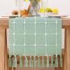 imageSocomi Farmhouse Macrame Plaid Coffee Table Runner  72x13 inches Cotton Rustic Fall Thanksgiving Table Runner with Tassels for Boho Home Decor in Emerald GreenEmerald Green