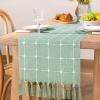 imageSocomi Farmhouse Macrame Plaid Coffee Table Runner  72x13 inches Cotton Rustic Fall Thanksgiving Table Runner with Tassels for Boho Home Decor in Emerald GreenEmerald Green