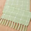 imageSocomi Farmhouse Macrame Plaid Coffee Table Runner  72x13 inches Cotton Rustic Fall Thanksgiving Table Runner with Tassels for Boho Home Decor in Emerald GreenSage Green