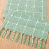 imageSocomi Farmhouse Macrame Plaid Coffee Table Runner  72x13 inches Cotton Rustic Fall Thanksgiving Table Runner with Tassels for Boho Home Decor in Emerald GreenEmerald Green