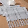 imageSocomi Farmhouse Table Runner 48 inches Macrame Woven Coffee Table Runner Cotton Rustic Fall Thanksgiving Table Runner with Tassels for Boho Home Decor Living Dining Room 13x48 inches BlueSilver