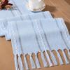 imageSocomi Farmhouse Table Runner 48 inches Macrame Woven Coffee Table Runner Cotton Rustic Fall Thanksgiving Table Runner with Tassels for Boho Home Decor Living Dining Room 13x48 inches BlueBlue
