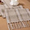 imageSocomi Farmhouse Table Runner 48 inches Macrame Woven Coffee Table Runner Cotton Rustic Fall Thanksgiving Table Runner with Tassels for Boho Home Decor Living Dining Room 13x48 inches BlueNude