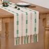 imageSocomi Farmhouse Table Runner 48 inches Macrame Woven Coffee Table Runner Cotton Rustic Fall ThanksgivingTable Runner with Tassels for Boho Home Decor Dining Living Room 13x48 inches NudeChristmas Green