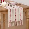 imageSocomi Farmhouse Table Runner 48 inches Macrame Woven Coffee Table Runner Cotton Rustic Fall ThanksgivingTable Runner with Tassels for Boho Home Decor Dining Living Room 13x48 inches NudeChristmas Red