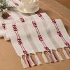 imageSocomi Farmhouse Table Runner 48 inches Macrame Woven Coffee Table Runner Cotton Rustic Fall ThanksgivingTable Runner with Tassels for Boho Home Decor Dining Living Room 13x48 inches NudeChristmas Red