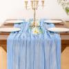 imageSocomi Nude Brown Cheesecloth Table Runner Fall Thanksgiving Boho Rustic Gauze 120 inch 10FT Cheese Cloth Runner for Wedding Party Baby Shower Birthday Home Decor Holiday DecorationsBlue