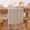 imageSocomi Farmhouse Table Runner 48 inches Macrame Woven Coffee Table Runner Cotton Rustic Fall Thanksgiving Table Runner with Tassels for Boho Home Decor Living Dining Room 13x48 inches BlueNude
