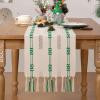 imageSocomi Farmhouse Table Runner 48 inches Macrame Woven Coffee Table Runner Cotton Rustic Fall ThanksgivingTable Runner with Tassels for Boho Home Decor Dining Living Room 13x48 inches NudeChristmas Green
