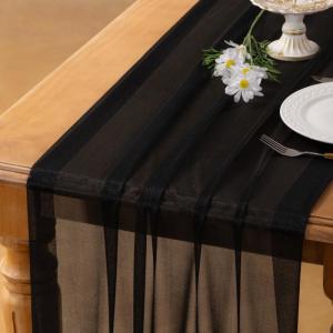 imageSocomi 10pcs Rose Gold Gauze Table Runner Chiffon Like Wedding Table Runner 120 inches Long Boho Rustic for Bridal Shower Decorations Baby ShowerBlack