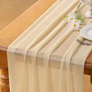 imageSocomi 10pcs Rose Gold Gauze Table Runner Chiffon Like Wedding Table Runner 120 inches Long Boho Rustic for Bridal Shower Decorations Baby ShowerChampagne