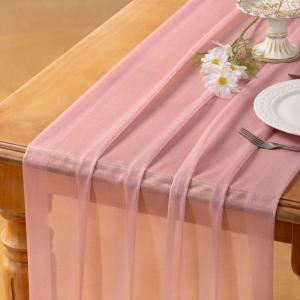 imageSocomi 10pcs Rose Gold Gauze Table Runner Chiffon Like Wedding Table Runner 120 inches Long Boho Rustic for Bridal Shower Decorations Baby ShowerDusty Rose