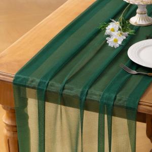 imageSocomi 10pcs Rose Gold Gauze Table Runner Chiffon Like Wedding Table Runner 120 inches Long Boho Rustic for Bridal Shower Decorations Baby ShowerEmerald Green