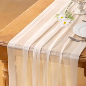 imageSocomi 10pcs Rose Gold Gauze Table Runner Chiffon Like Wedding Table Runner 120 inches Long Boho Rustic for Bridal Shower Decorations Baby ShowerIvory