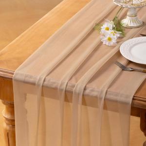 imageSocomi 10pcs Rose Gold Gauze Table Runner Chiffon Like Wedding Table Runner 120 inches Long Boho Rustic for Bridal Shower Decorations Baby ShowerNude