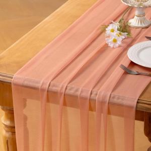 imageSocomi 10pcs Rose Gold Gauze Table Runner Chiffon Like Wedding Table Runner 120 inches Long Boho Rustic for Bridal Shower Decorations Baby ShowerRose Gold