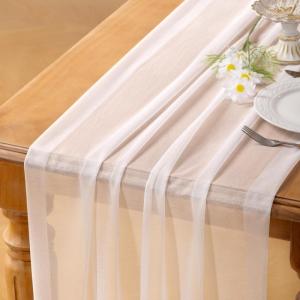 imageSocomi 10pcs Rose Gold Gauze Table Runner Chiffon Like Wedding Table Runner 120 inches Long Boho Rustic for Bridal Shower Decorations Baby ShowerWhite