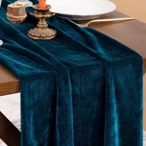 imageSocomi 2pcs Black Velvet Table Runner Christmas Cloth Decor 20 x 120 Inches 10ft Fabric Luxurious Thanksgiving Wedding Runner for New Year Bridal ShowerPeacock