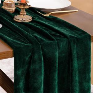 imageSocomi 2pcs Black Velvet Table Runner Christmas Cloth Decor 20 x 120 Inches 10ft Fabric Luxurious Thanksgiving Wedding Runner for New Year Bridal ShowerEmerald Green